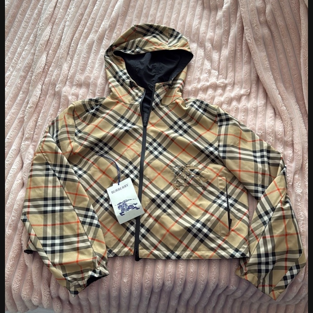 Burberry Beige Plaid Hooded Jacket